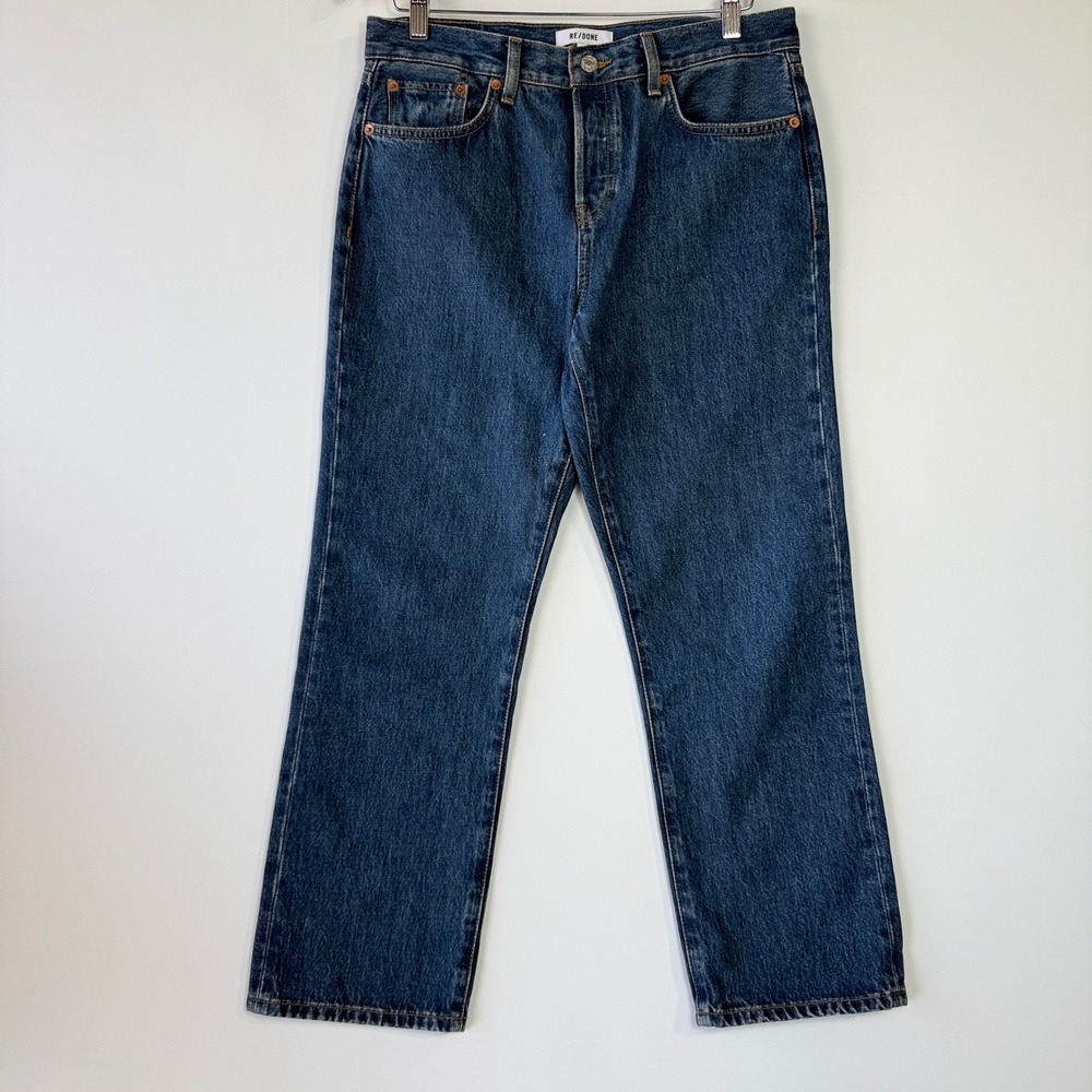 RE/DONE‎ Easy Straight Crop Jeans Womens 28 Blue Rustic Indigo Button Fly Cotton
